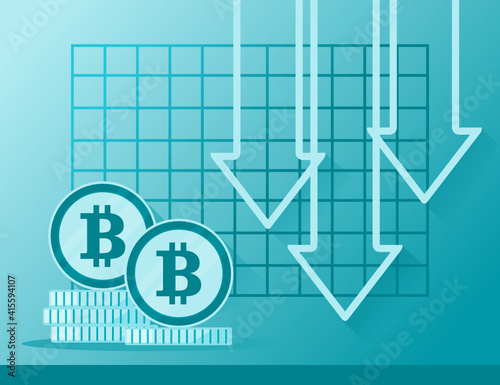 Bitcoin Price Value Stock Market Demand Decline Drop Fall Down Vector illustration. Cryptocurrency and Cyber Currency investment Element.  Can be used Digital and Printable infographic.