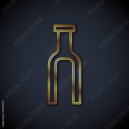 Gold line Bicycle suspension fork icon isolated on black background. Sport transportation spare part steering wheel. Vector.