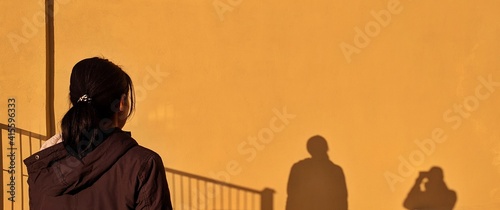 yellow wall with shadow at sunset