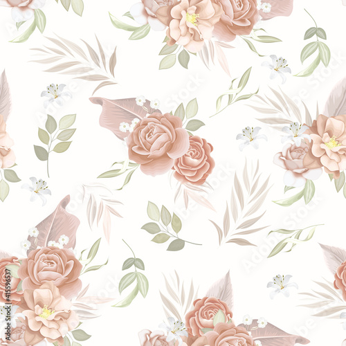  Beautiful seamless pattern beautiful flower and leaves Premium Vector © MARIANURINCE