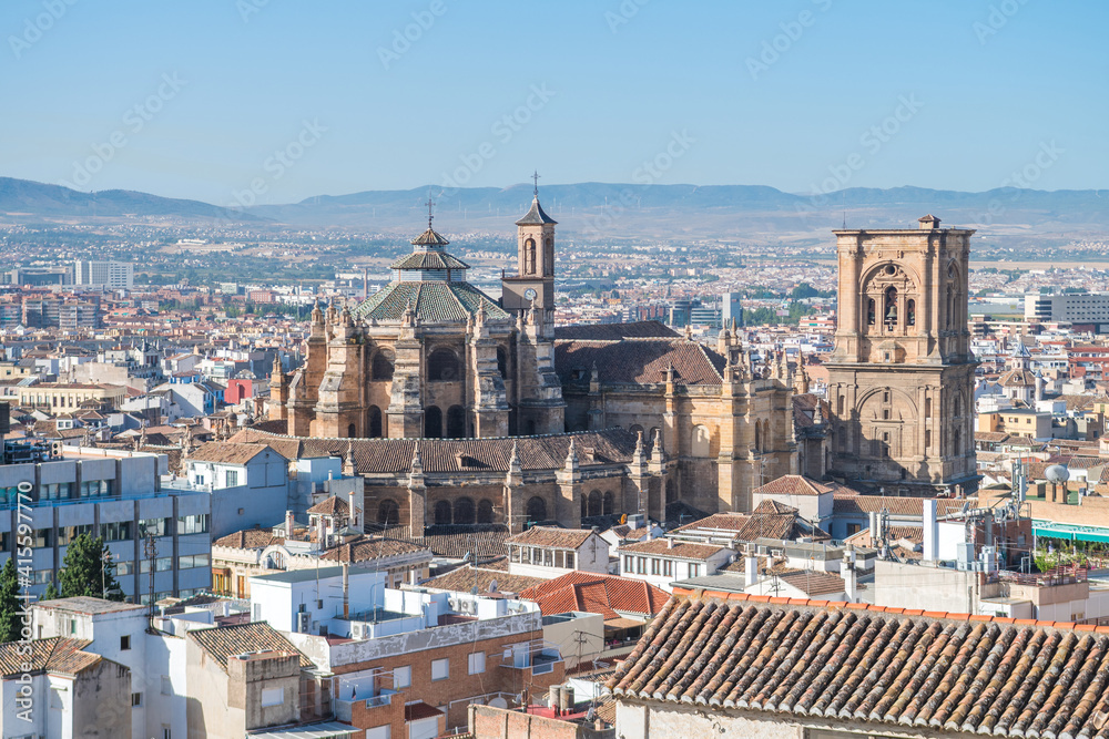 views of famous cathedral in granada, Spain