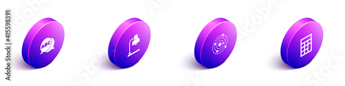 Set Isometric Alphabet, Table lamp, Solar system and Calculator icon. Vector.