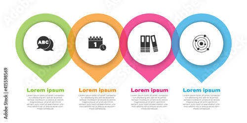 Set Alphabet, Calendar first september date, Office folders and Solar system. Business infographic template. Vector.