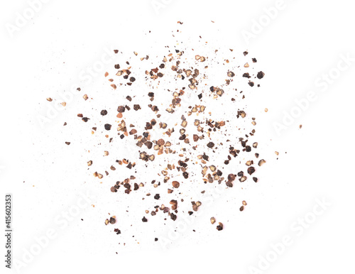 Ground black pepper isolated on a white background top view