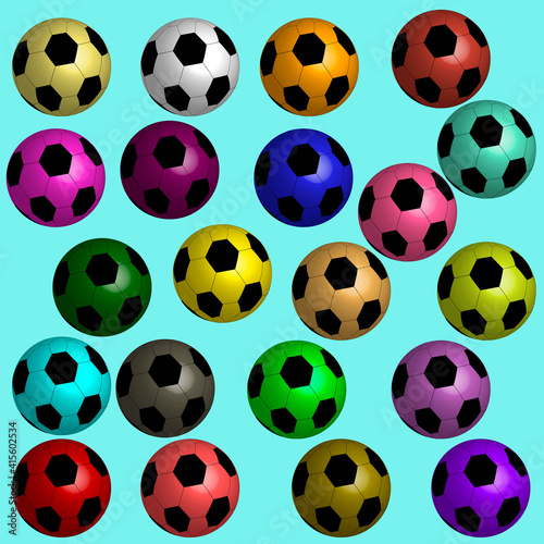 Illustration  Soccer balls of different colors on pastel background