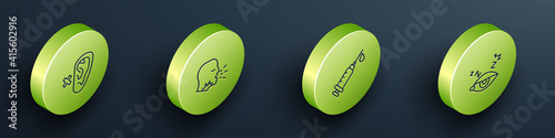 Set Isometric line Deaf, Man coughing, Syringe and Insomnia icon. Vector.