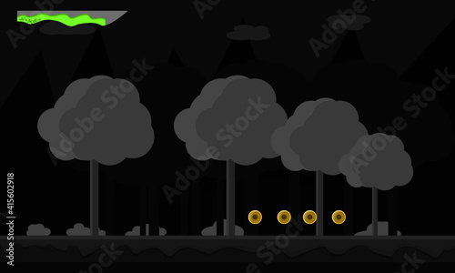 Dark grey gaming platform with coins and health bar
