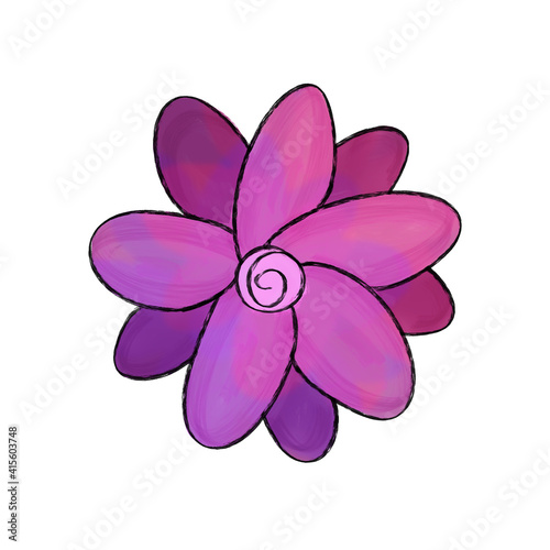 Purple flower head illustration, flat design icon on white isolated background