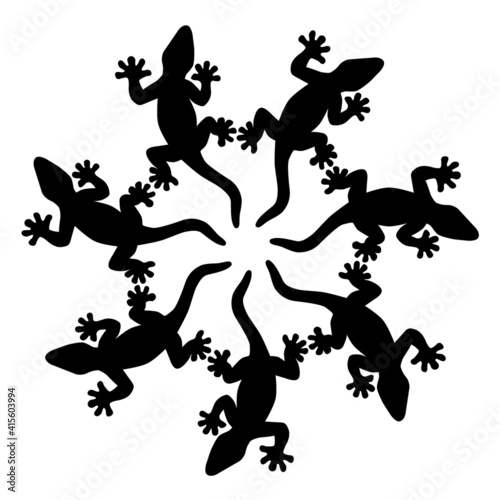 Black lizards silhouette isolated on white background