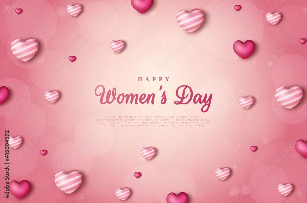 women's Day with the scattered love balloon illustrations.