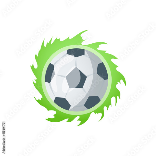 Football or soccer balls with motion trails in black and white for sporting emblems  logo design. Collection of soccer balls with curved color motion trails illustrations