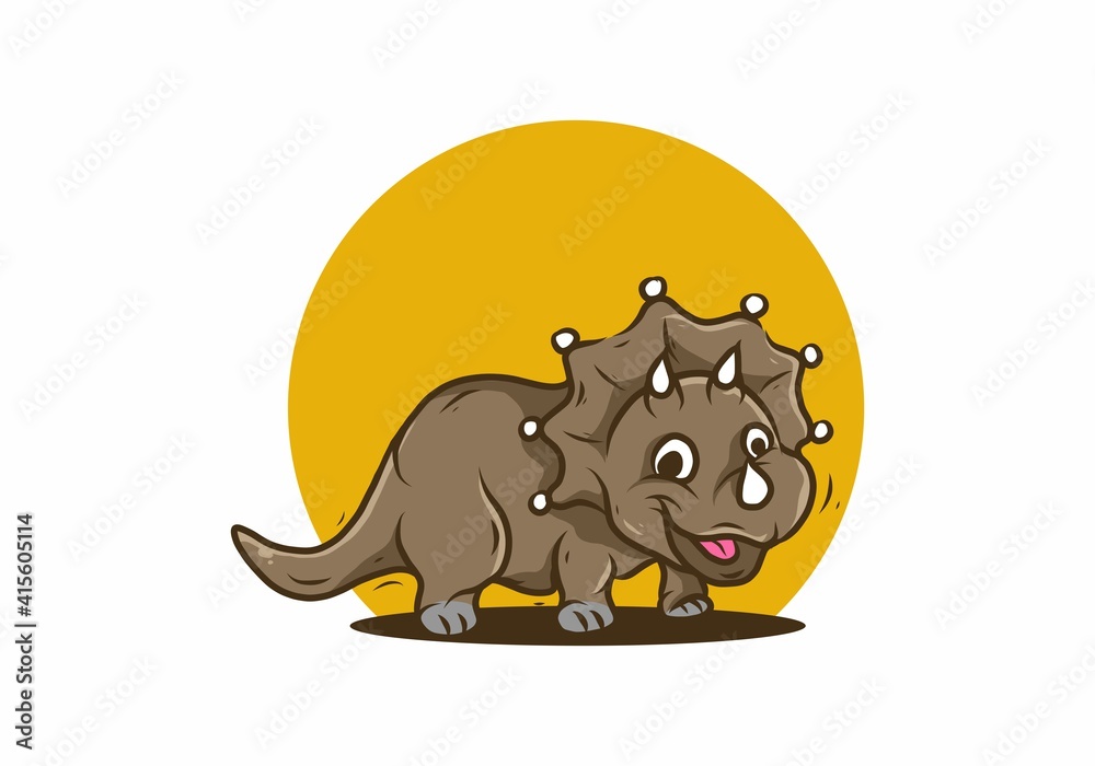 Obraz premium Cute illustration of smiling triceratops dinosaur