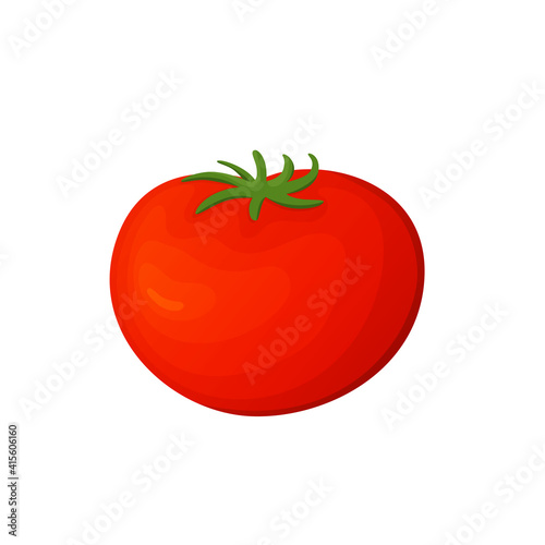 Tomato fresh vegetable concept. Healthy diet flat style illustration. Isolated green food, can be used in restaurant menu, cooking books and organic farm label