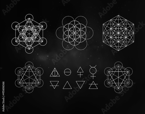 Occult symbols isolated on dark background. Magic vector decorative set
