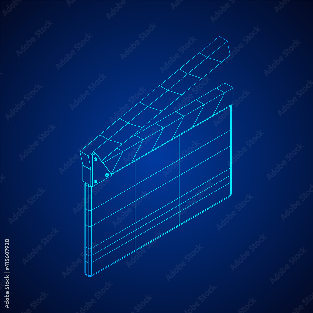 Movie clapper board. Film cinema concept. Wireframe low poly mesh vector illustration Movie clapper board. Film cinema concept. Wireframe low poly mesh vector illustration