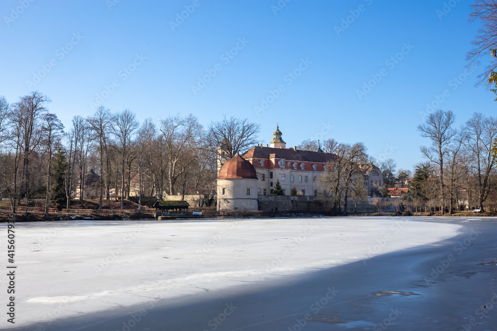 Hermsdorf Castle . Castle on the lake near Dresden, Germany, Europe