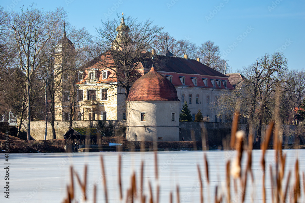Hermsdorf Castle . Castle on the lake near Dresden, Germany, Europe