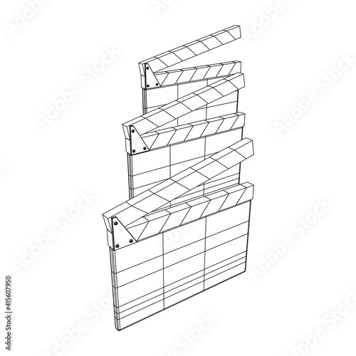 Movie clapper board. Film cinema concept. Wireframe low poly mesh vector illustration