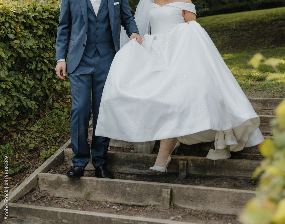 Bridal couple happy together, sensual bride and groom. Wedding photography concept.