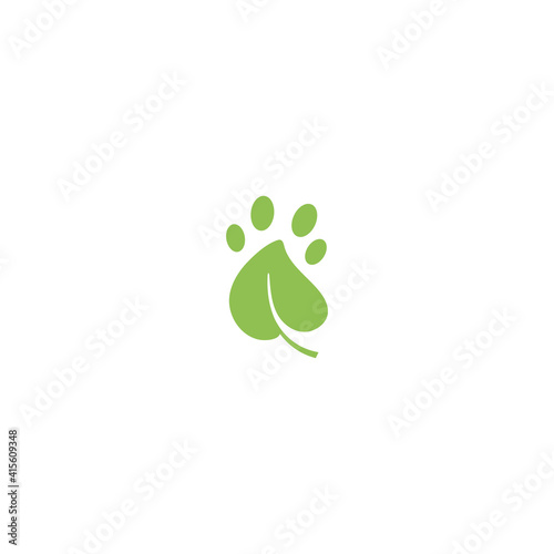 Vector illustration of a stylized green leaf in the form of an animal paw print. Eco logo. Flat design..