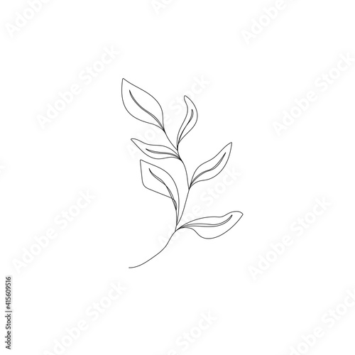 Leaves Continuous One Line Drawing. Leaves Modern Minimalist Line Drawing. Black White Botanical Artwork. Minimalist Floral Design. Vector EPS 10.	