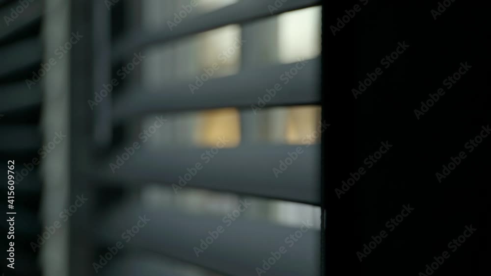 Close up open blinds moving eerie close up slow motion Close up open blinds moving eerie close up slow motion