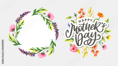 Elegant greeting card design with stylish text Mother s Day on colorful flowers decorated background.