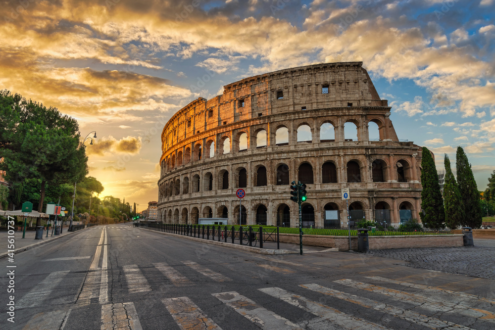 Rome Italy, sunrise city skyline at Rome Colosseum