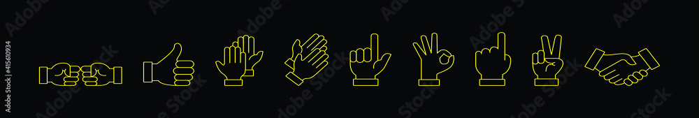 set of hand clapping cartoon icon design template with various models. vector illustration isolated on black background set of hand clapping cartoon icon design template with various models. vector illustration isolated on black background