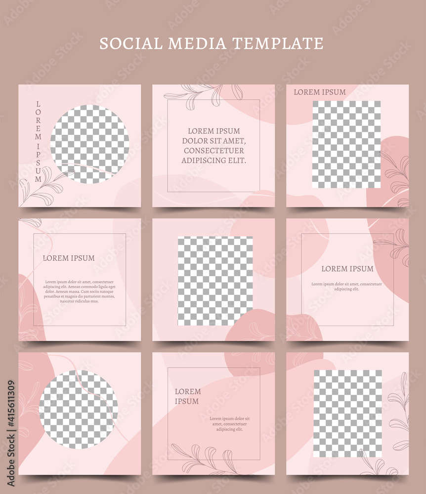 Vector template for social networks, advertising promotion, brochures. Square postcards in pink colors. Place for text and photo