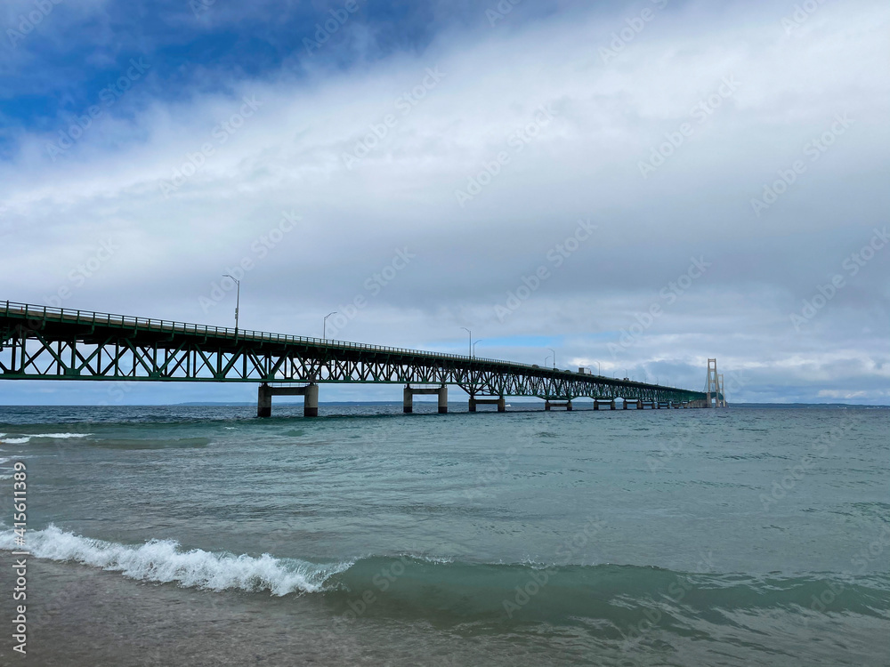 Mackinac Bridge in October from State Park in Mackinac City