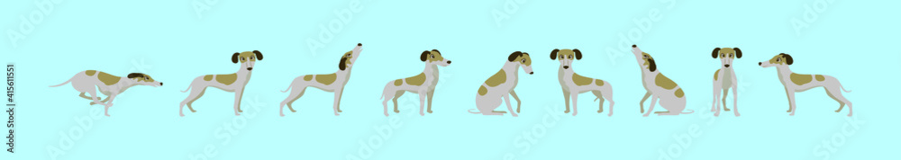 set of whippet dogs cartoon icon design template with various models. vector illustration isolated on blue background