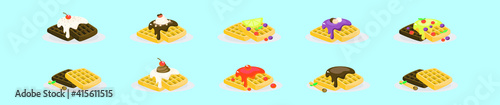 set of waffles cartoon icon design template with various models. vector illustration isolated on blue background