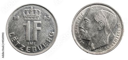 One Luxembourg franc on a white isolated background photo