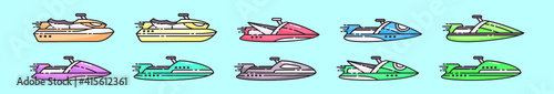 set of water jet ski cartoon icon design template with various models. vector illustration isolated on blue background
