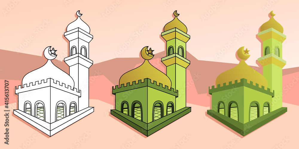 Vector and illustration of a set of mosques in different styles, green and yellow on a nice pink background. welcome the month of Ramadan by using this. and wish you a happy Eid mubarak. Vector and illustration of a set of mosques in different styles, green and yellow on a nice pink background. welcome the month of Ramadan by using this. and wish you a happy Eid mubarak.