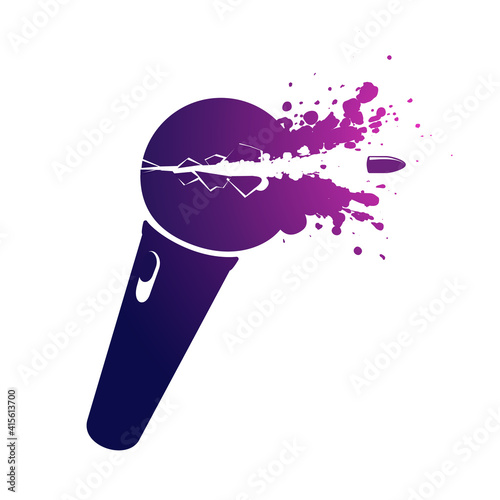 Vector microphone icon on white background. Broke mic bullet shot isolated sign