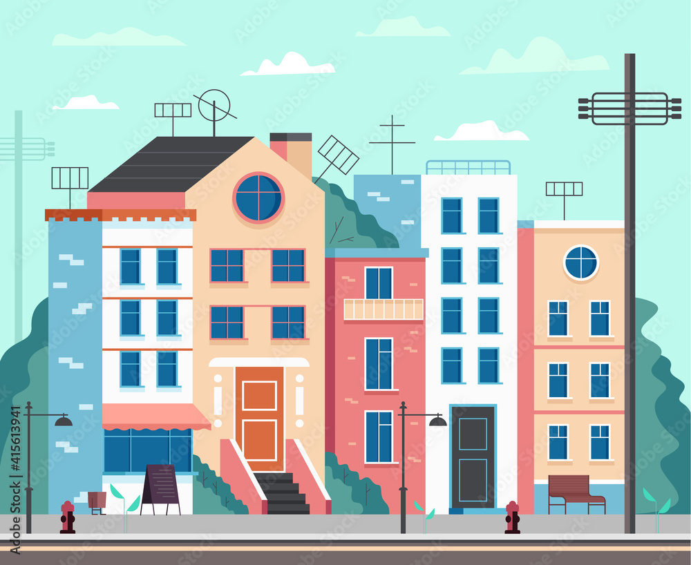 Epty city town street modern style concept. Vector cartoon flat graphic design illustration