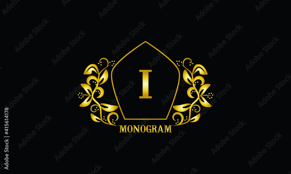 Decorative, golden graceful monogram with initials I. Heraldic logo symbol with exclusive elements of calligraphic design. Vector business sign, identity for hotel, restaurant, jewelry. Decorative, golden graceful monogram with initials I. Heraldic logo symbol with exclusive elements of calligraphic design. Vector business sign, identity for hotel, restaurant, jewelry.