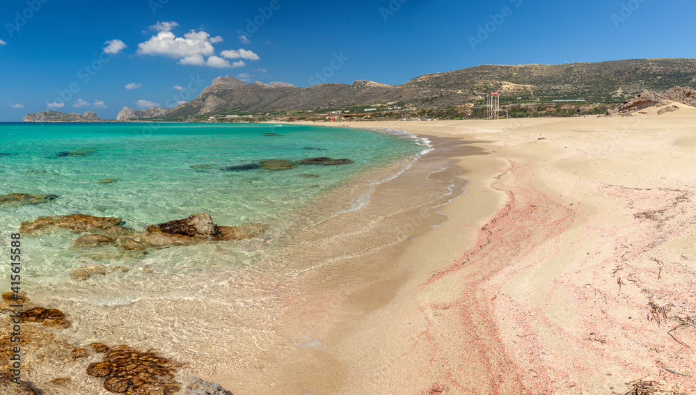 Falasarna beach, one of the most beautiful and popular beaches in Crete island, Greece, Europe.