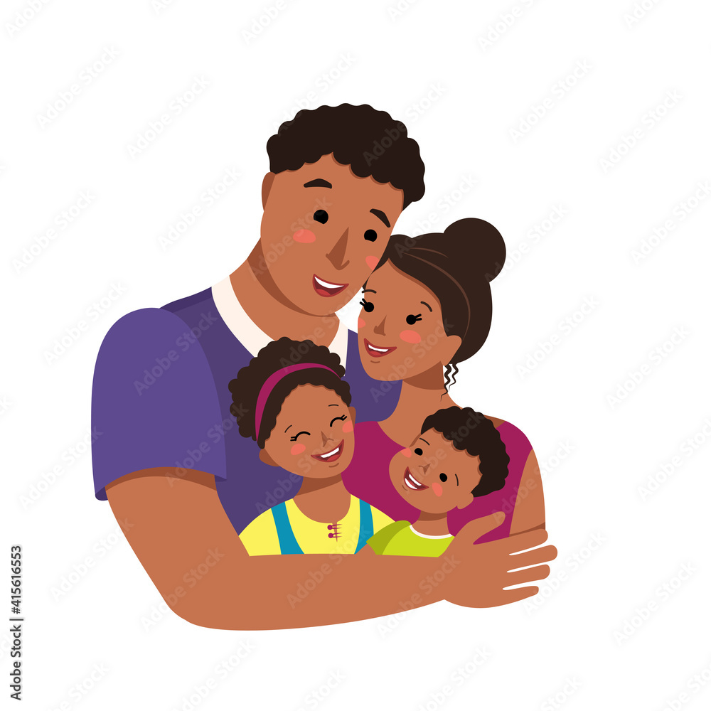 Happy African American family together. International family day