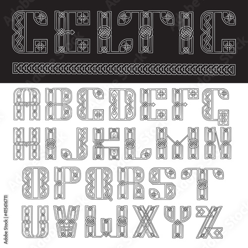 Author s stylish celtic font with patterns. Celtic knot.