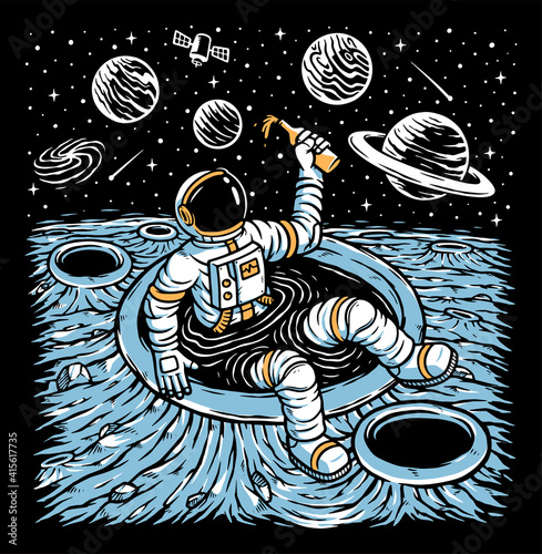 Astronaut chilling on the planet illustration