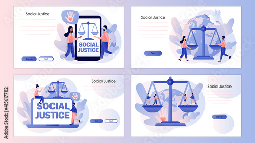 World Social justice day. Human rights concept. Scales as symbol of equality. Screen template for mobile smart phone, landing page, template, ui, web, mobile app, poster, banner, flyer. Vector 