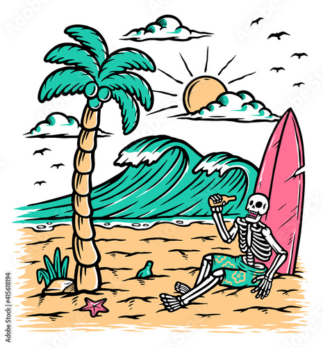 Relax and drink on the beach illustration