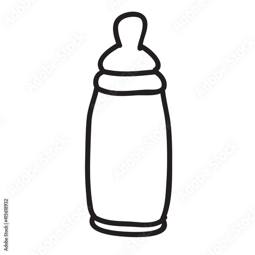 baby bottle sketch, coloring book, isolated object on white background, vector illustration,