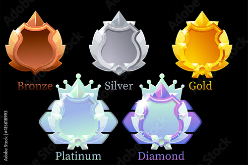 Vector set of shields for achievements in the game.