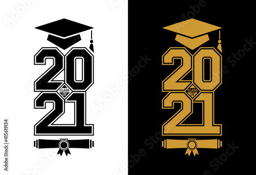 Lettering Class of 2021 for greeting, invitation card. Logo graduation design, congratulation event, T-shirt, party, high school or college graduate. Vector on transparent background