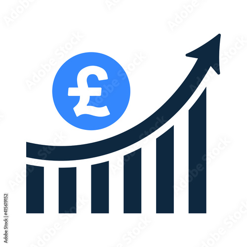 Pound sterling bar chart icon. Vector graphics.