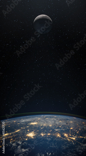Fototapeta Naklejka Na Ścianę i Meble -  Moon. and planet Earth against the background of the starry night sky. Space background with Earth and satellite Moon. Elements of this image furnished by NASA.